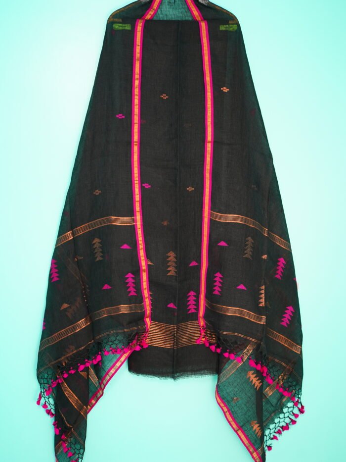 Pure Linen Unstitched Jamdani Suit – Elegant 2-Piece Set