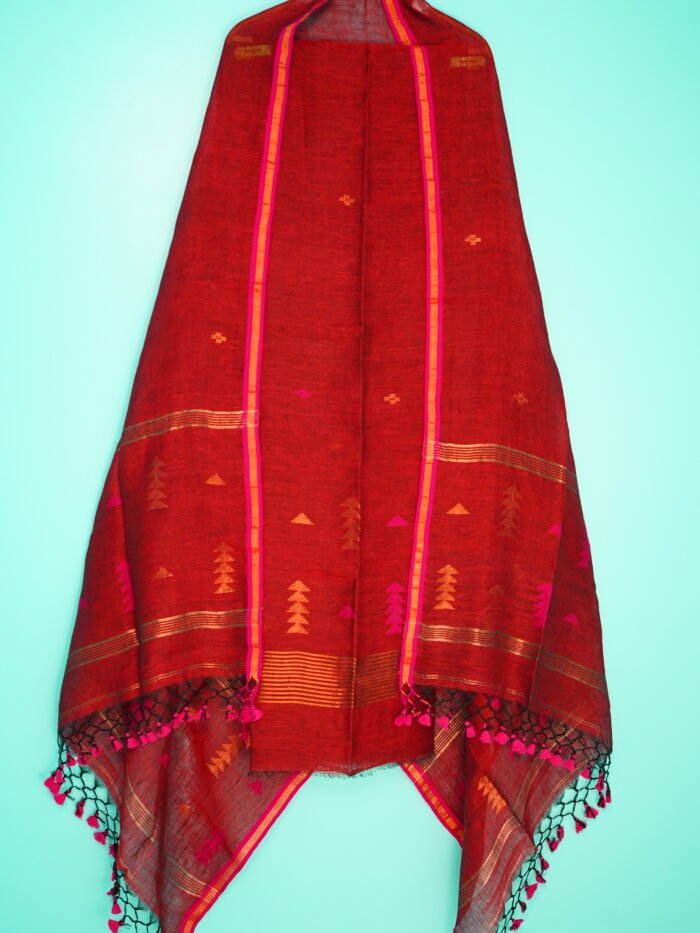 Pure Linen Unstitched Jamdani Suit – Elegant 2-Piece Set