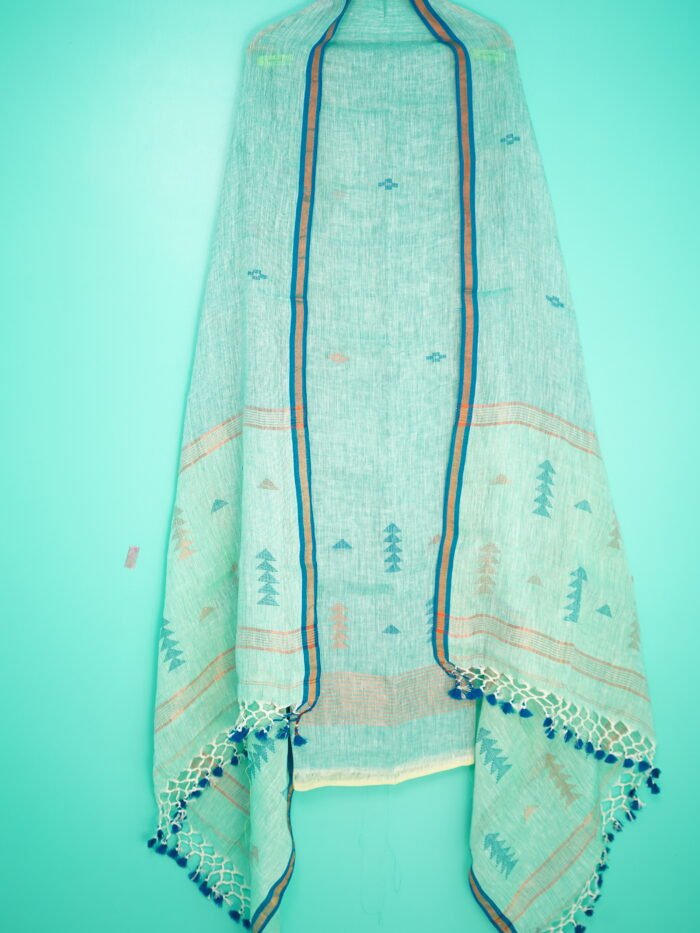 Pure Linen Unstitched Jamdani Suit – Elegant 2-Piece Set