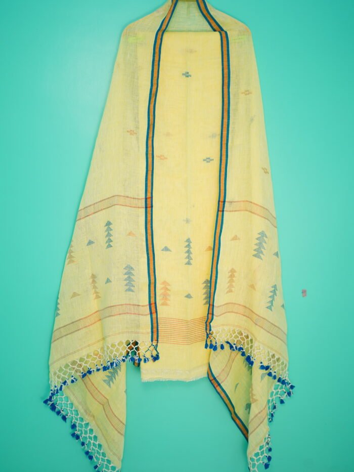 Pure Linen Unstitched Jamdani Suit – Elegant 2-Piece Set