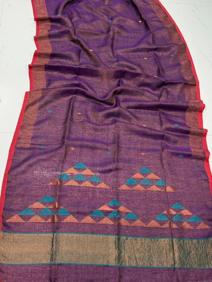 Handwoven Linen Tissue Jamdani Saree with Blouse Piece