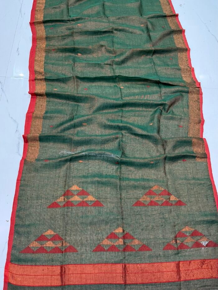 Handwoven Linen Tissue Jamdani Saree with Blouse Piece