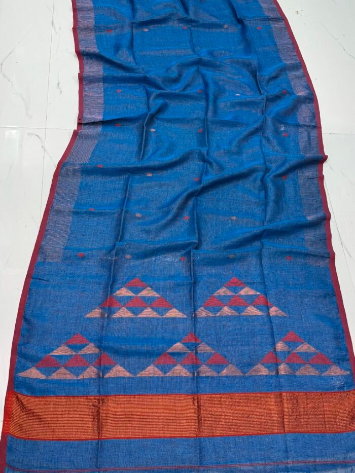 Handwoven Linen Tissue Jamdani Saree with Blouse Piece