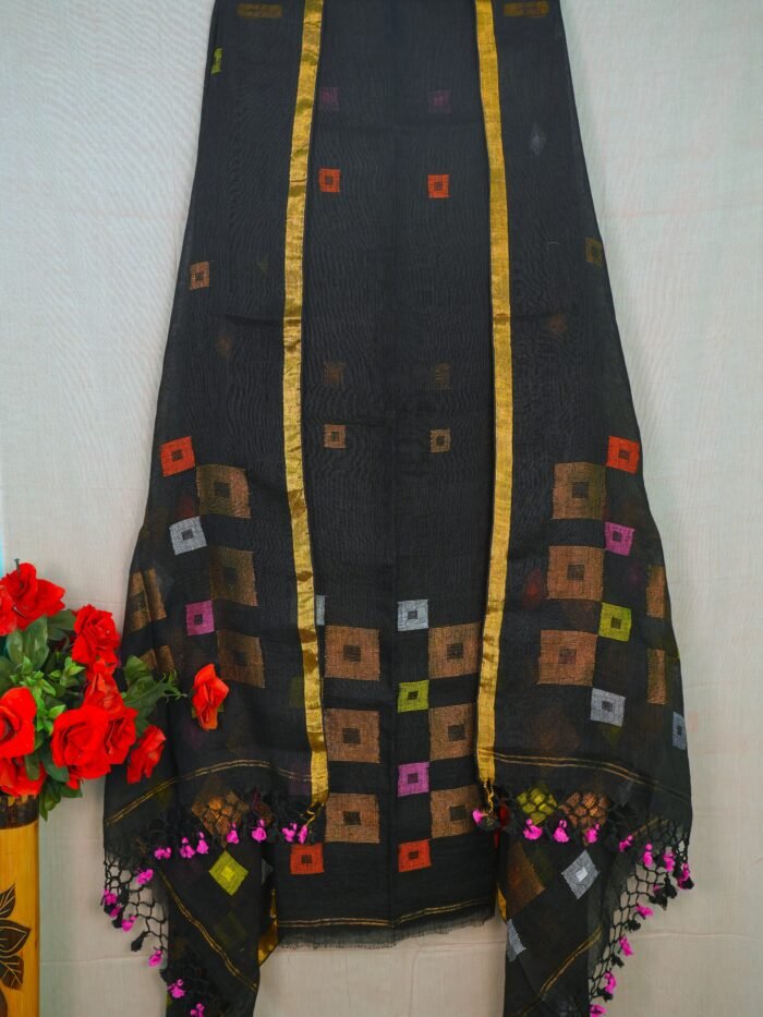 Pure Linen Unstitched Jamdani Suit – Elegant 2-Piece Set