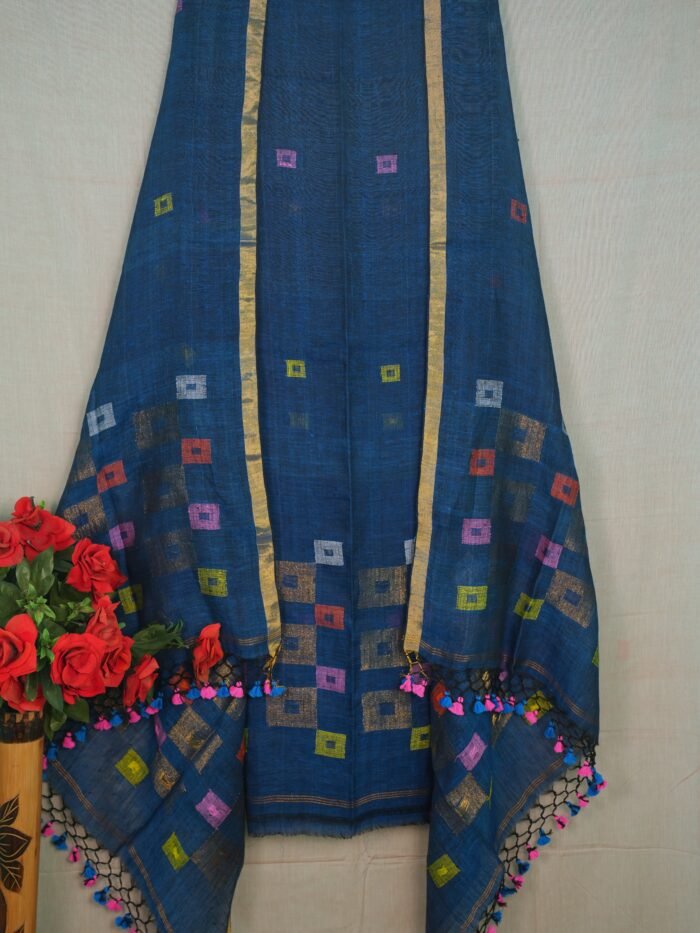 Pure Linen Unstitched Jamdani Suit – Elegant 2-Piece Set