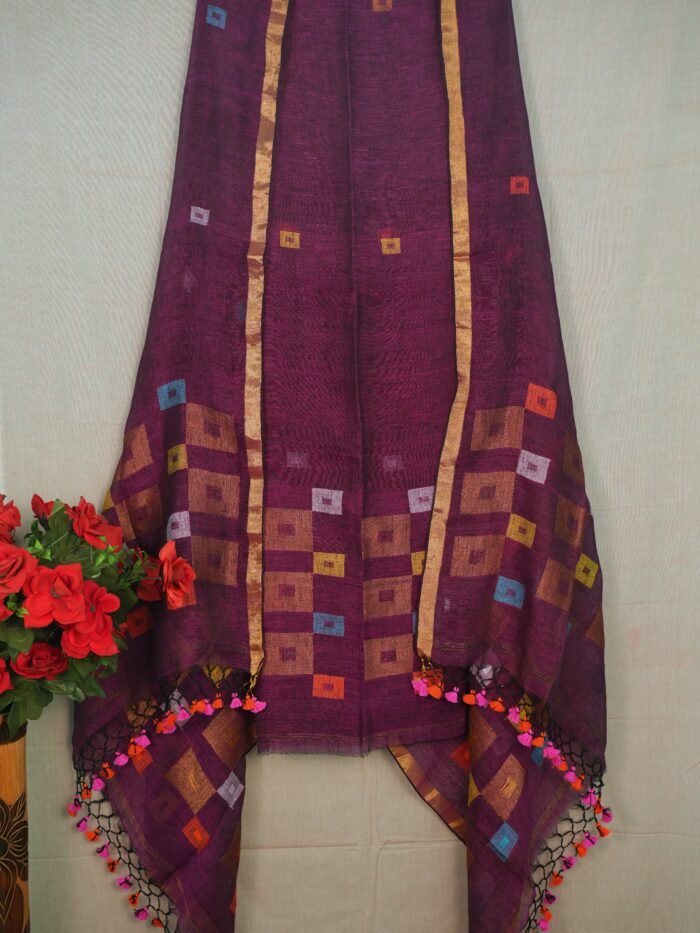 Pure Linen Unstitched Jamdani Suit – Elegant 2-Piece Set