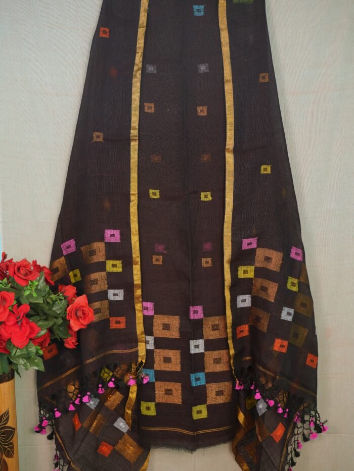 Pure Linen Unstitched Jamdani Suit – Elegant 2-Piece Set