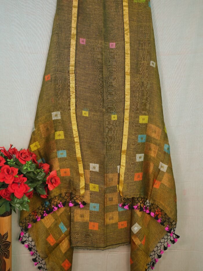 Pure Linen Unstitched Jamdani Suit – Elegant 2-Piece Set