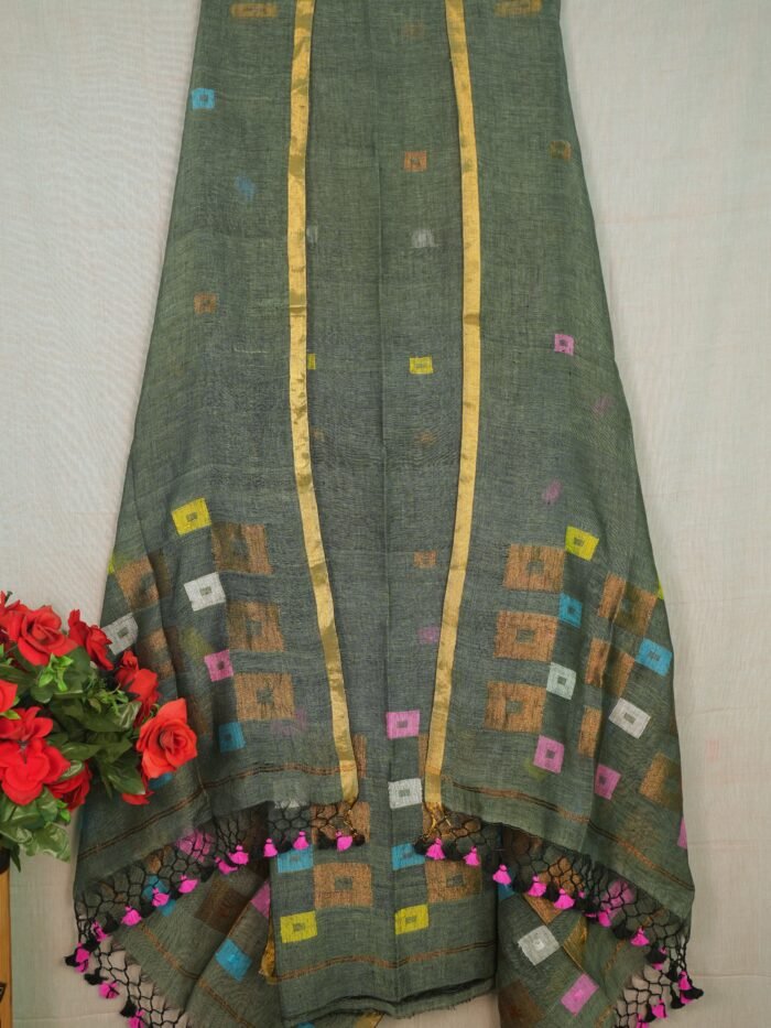 Pure Linen Unstitched Jamdani Suit – Elegant 2-Piece Set