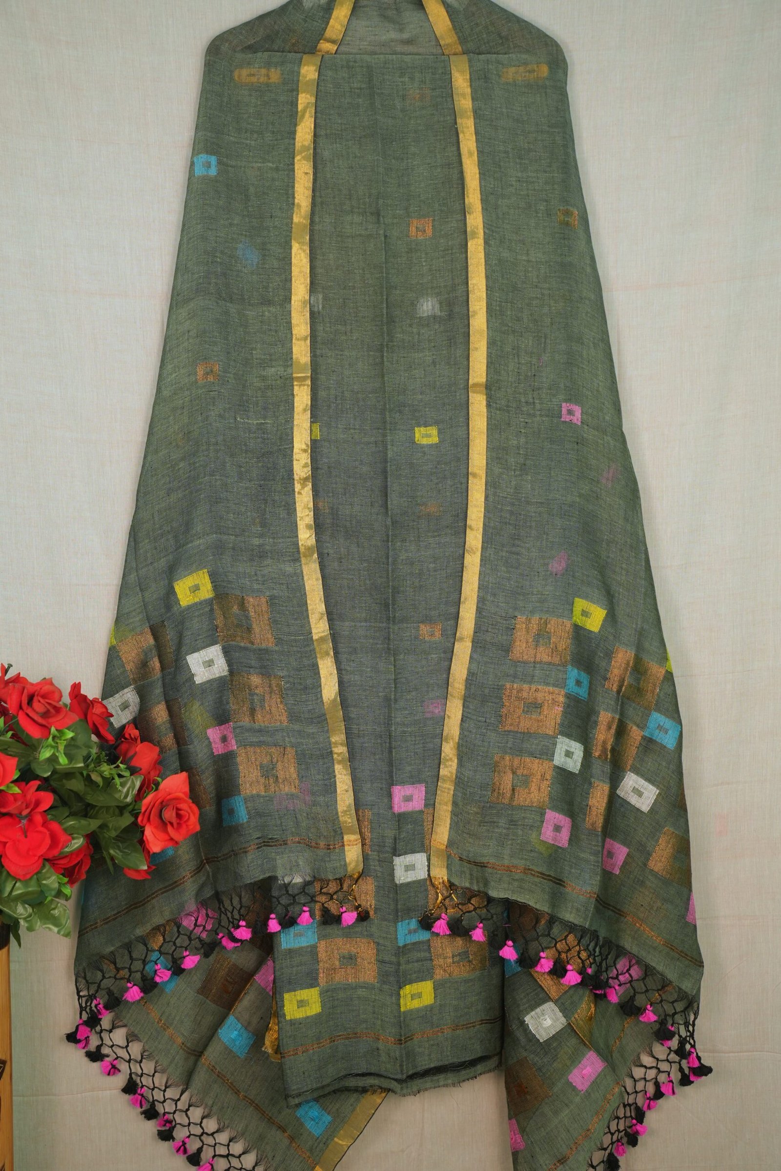 Pure Linen Unstitched Jamdani Suit – Elegant 2-Piece Set