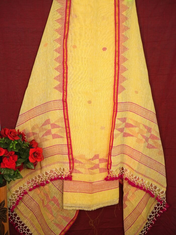 Pure Linen Unstitched Jamdani Suit – Elegant 2-Piece Set