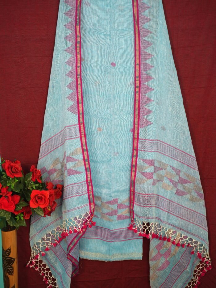 Pure Linen Unstitched Jamdani Suit – Elegant 2-Piece Set