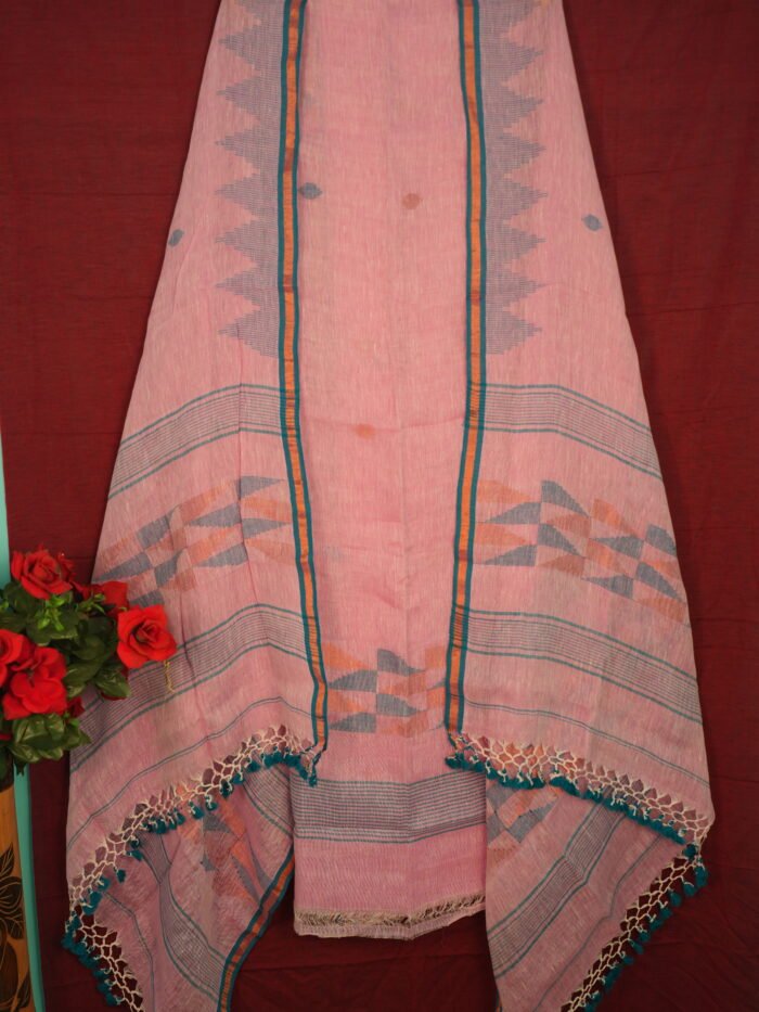 Pure Linen Unstitched Jamdani Suit – Elegant 2-Piece Set