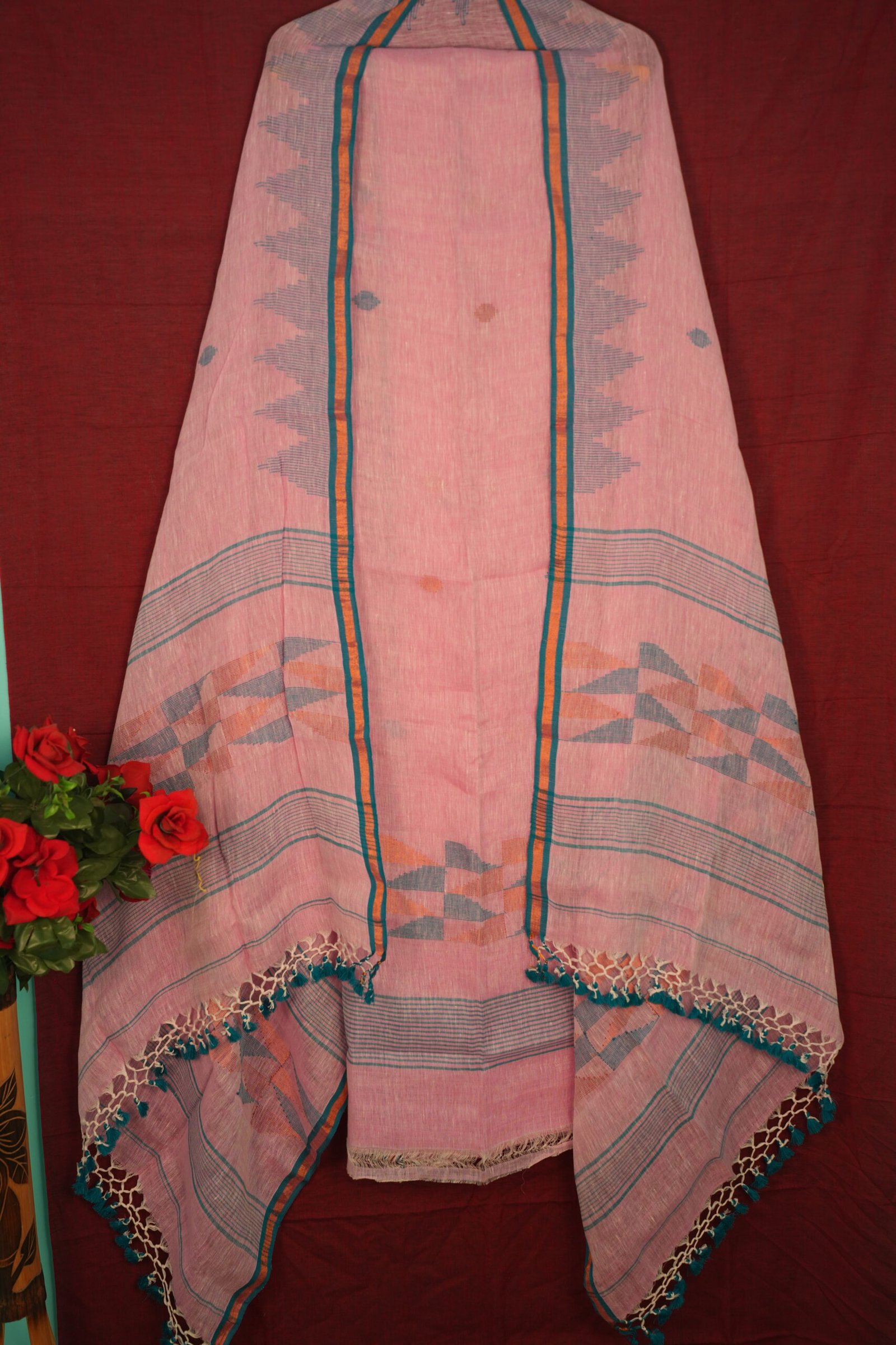 Pure Linen Unstitched Jamdani Suit – Elegant 2-Piece Set