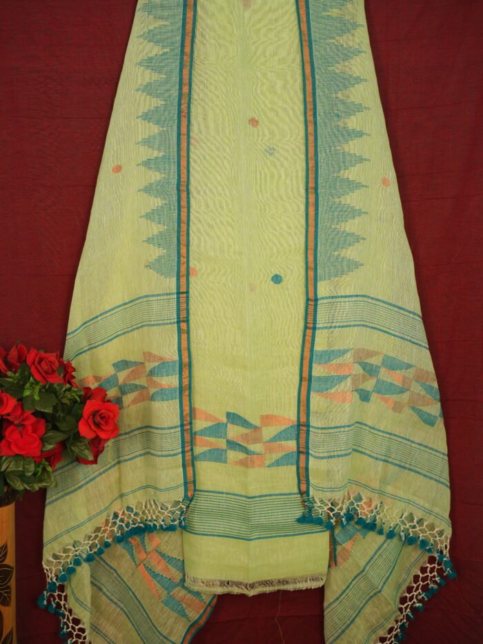 Pure Linen Unstitched Jamdani Suit – Elegant 2-Piece Set