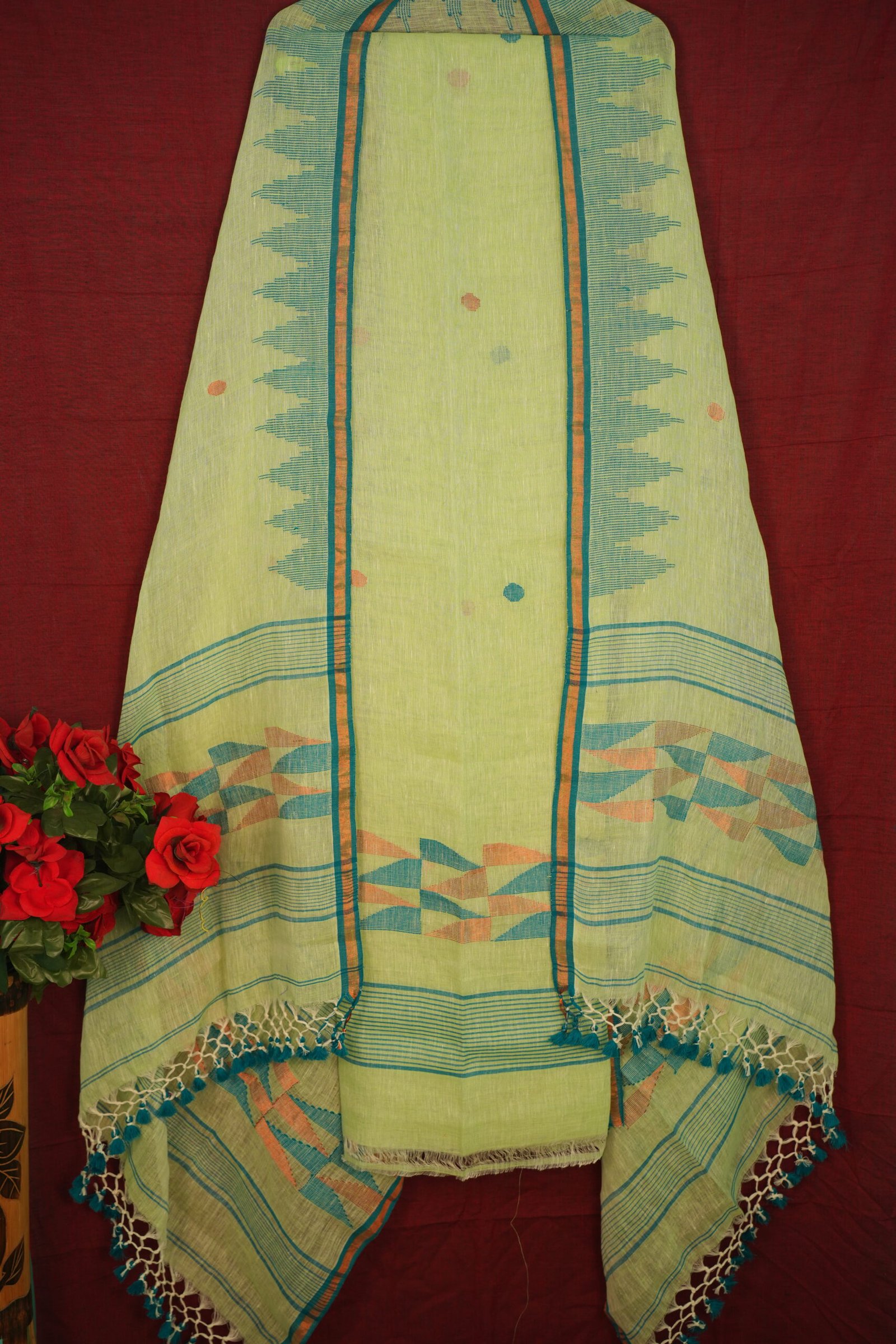 Pure Linen Unstitched Jamdani Suit – Elegant 2-Piece Set