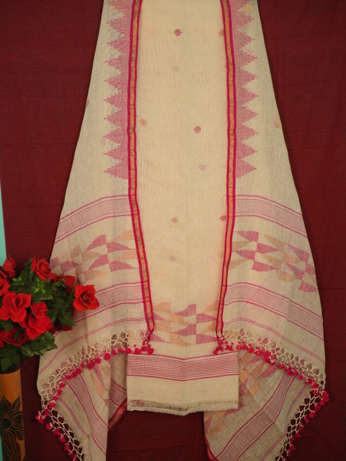 Pure Linen Unstitched Jamdani Suit – Elegant 2-Piece Set