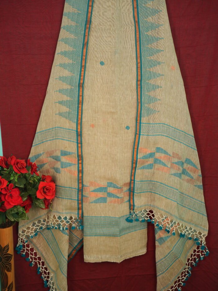 Pure Linen Unstitched Jamdani Suit – Elegant 2-Piece Set