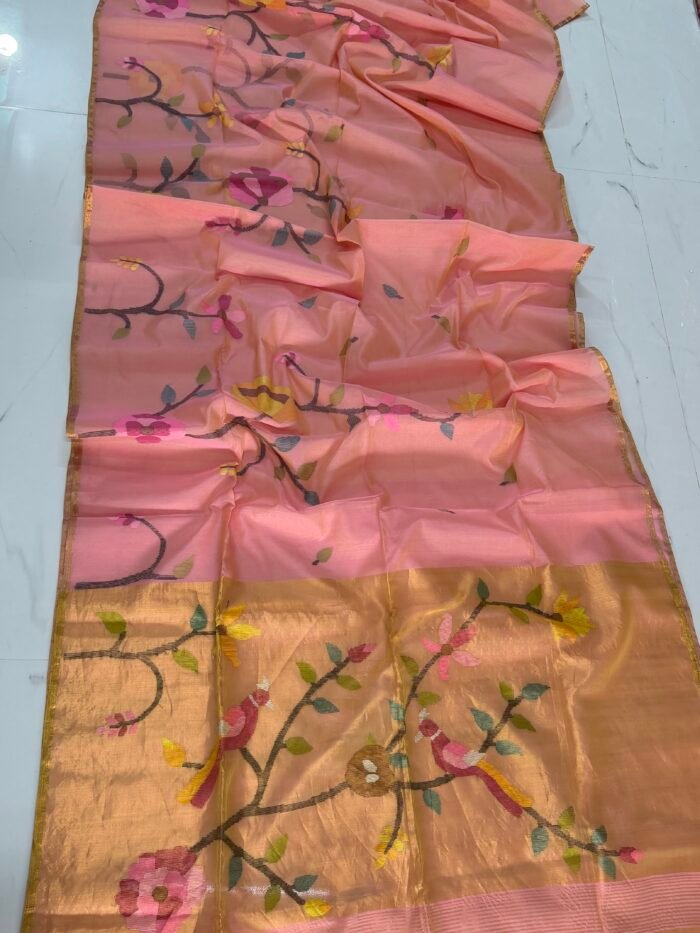 Handwoven Muslin Jamdani Saree with Blouse Piece