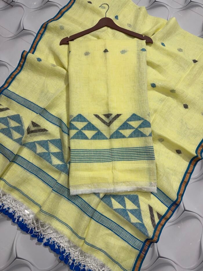 Midnight Black Pure Linen Jamdani Suit – Premium 2-Piece Set