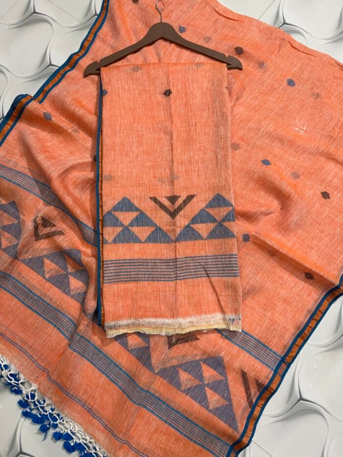 Midnight Black Pure Linen Jamdani Suit – Premium 2-Piece Set