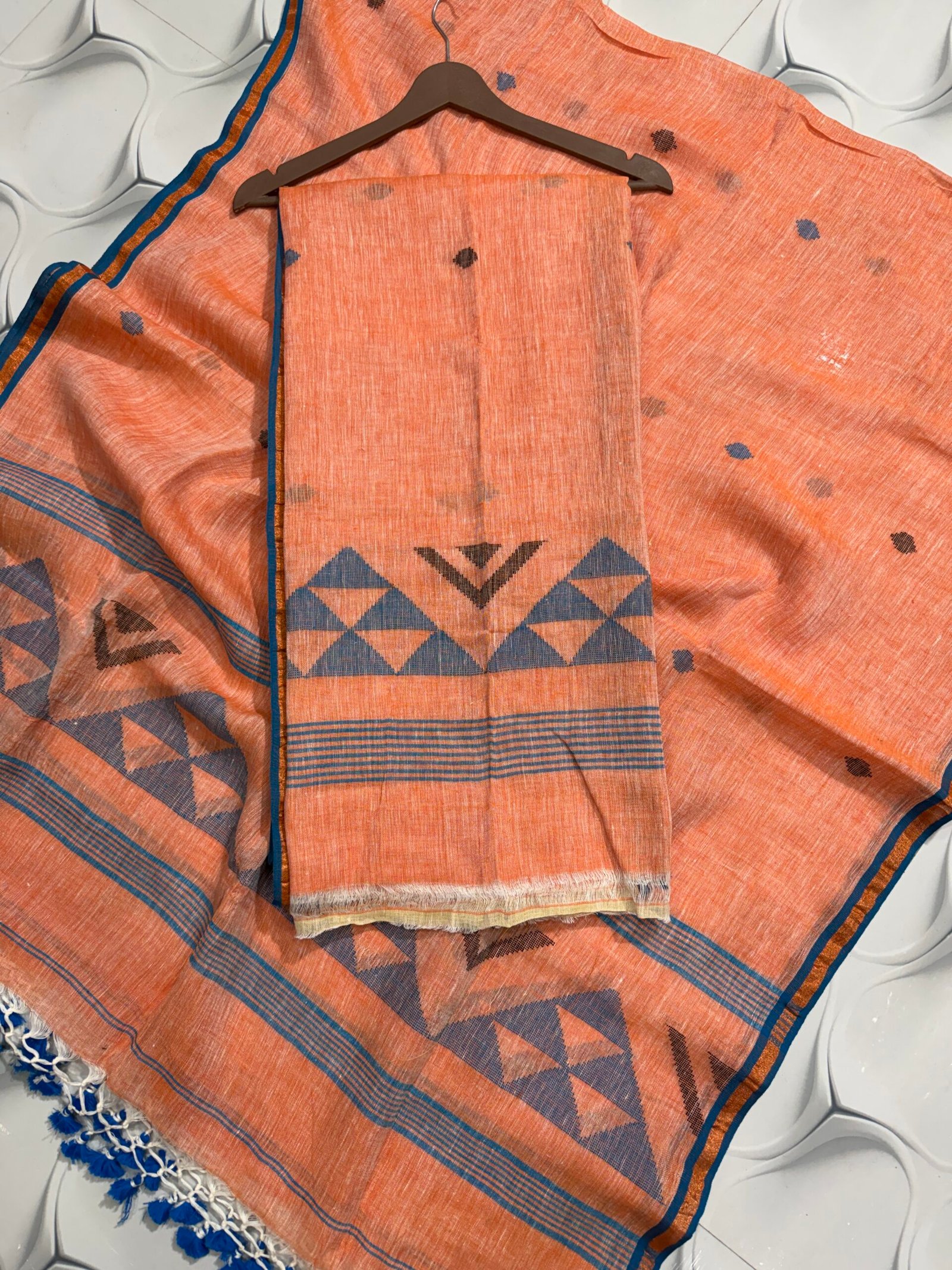 Midnight Black Pure Linen Jamdani Suit – Premium 2-Piece Set