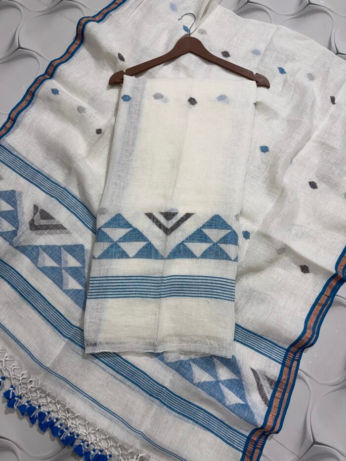 Midnight Black Pure Linen Jamdani Suit – Premium 2-Piece Set