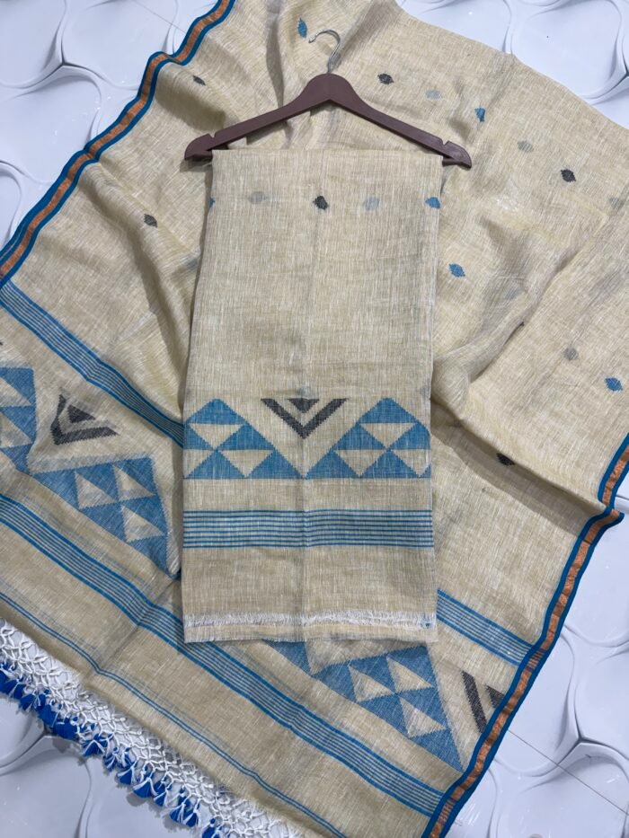 Midnight Black Pure Linen Jamdani Suit – Premium 2-Piece Set