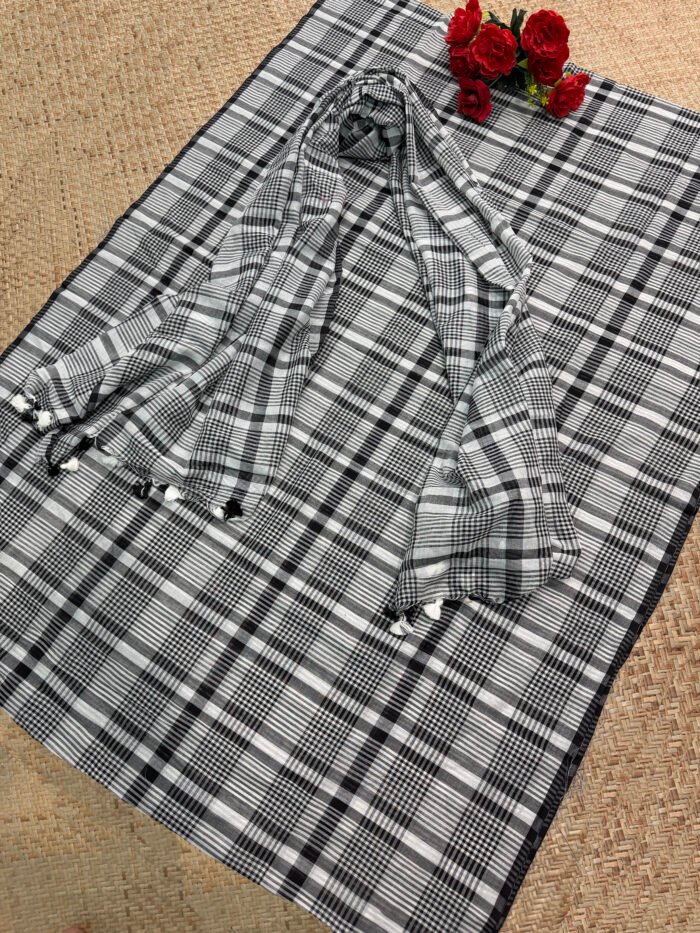 Elegant Pure Cotton Check Top & Dupatta Set