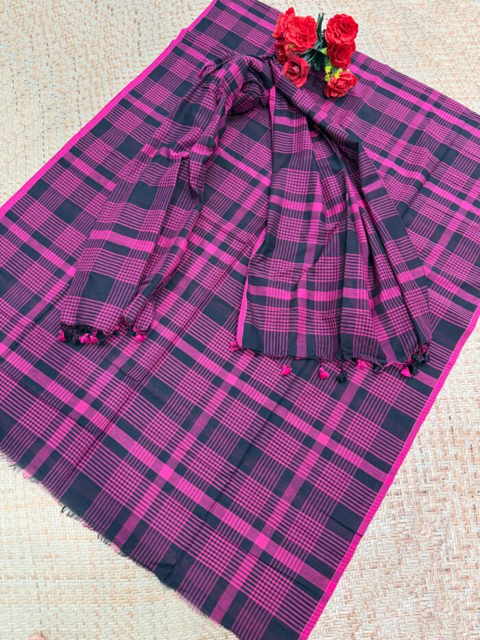 Elegant Pure Cotton Check Top & Dupatta Set