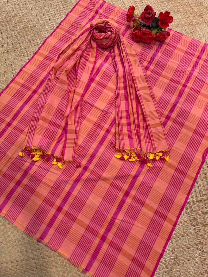 Elegant Pure Cotton Check Top & Dupatta Set