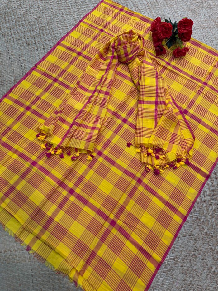 Elegant Pure Cotton Check Top & Dupatta Set