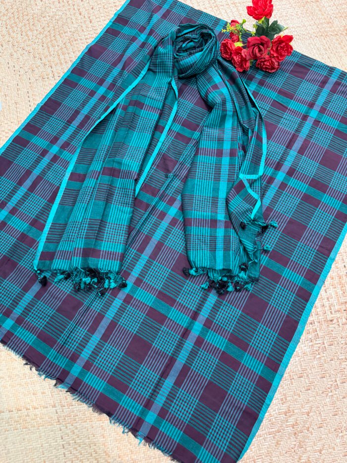 Elegant Pure Cotton Check Top & Dupatta Set