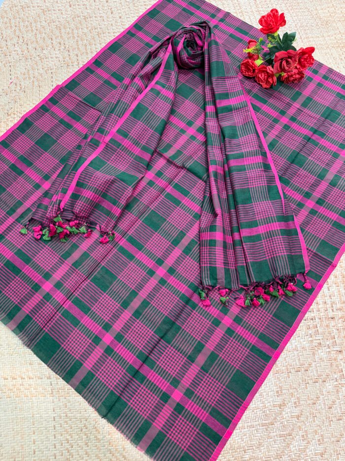 Elegant Pure Cotton Check Top & Dupatta Set