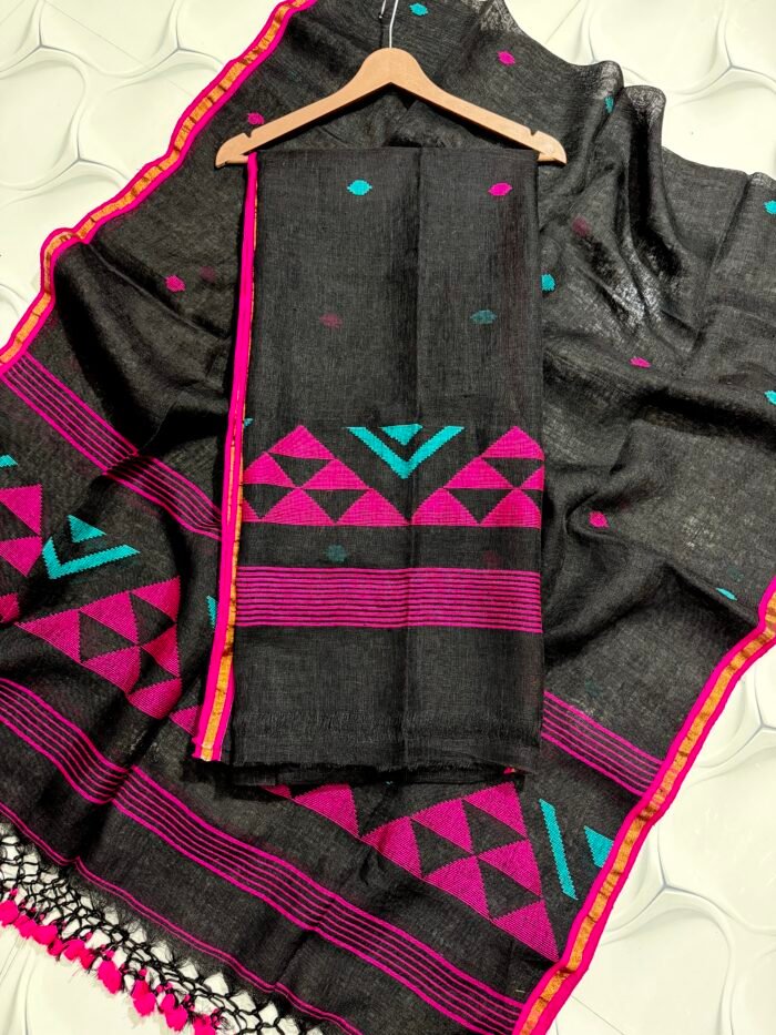 Pure Linen Jamdani Suit – Premium Unstitched 2-Piece Set