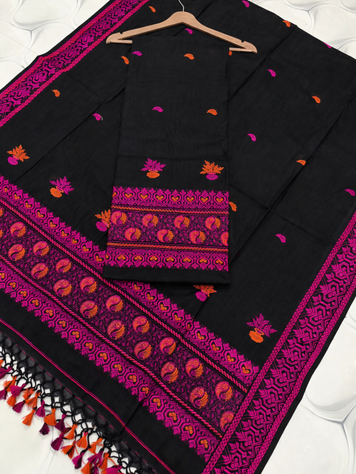 Pure Cotton Top & Dupatta Set with Woven Border (2-Piece)