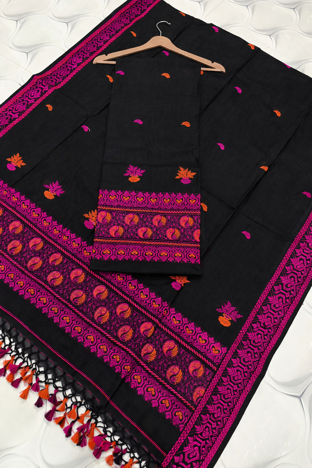 Pure Cotton Top & Dupatta Set with Woven Border (2-Piece)