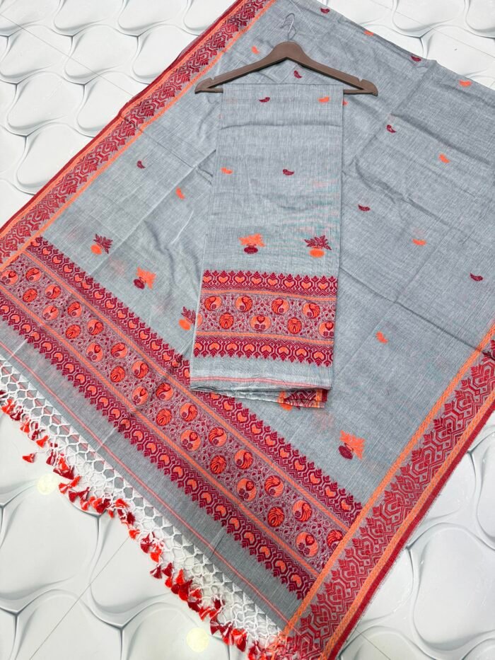 Pure Cotton Top & Dupatta Set with Woven Border (2-Piece)