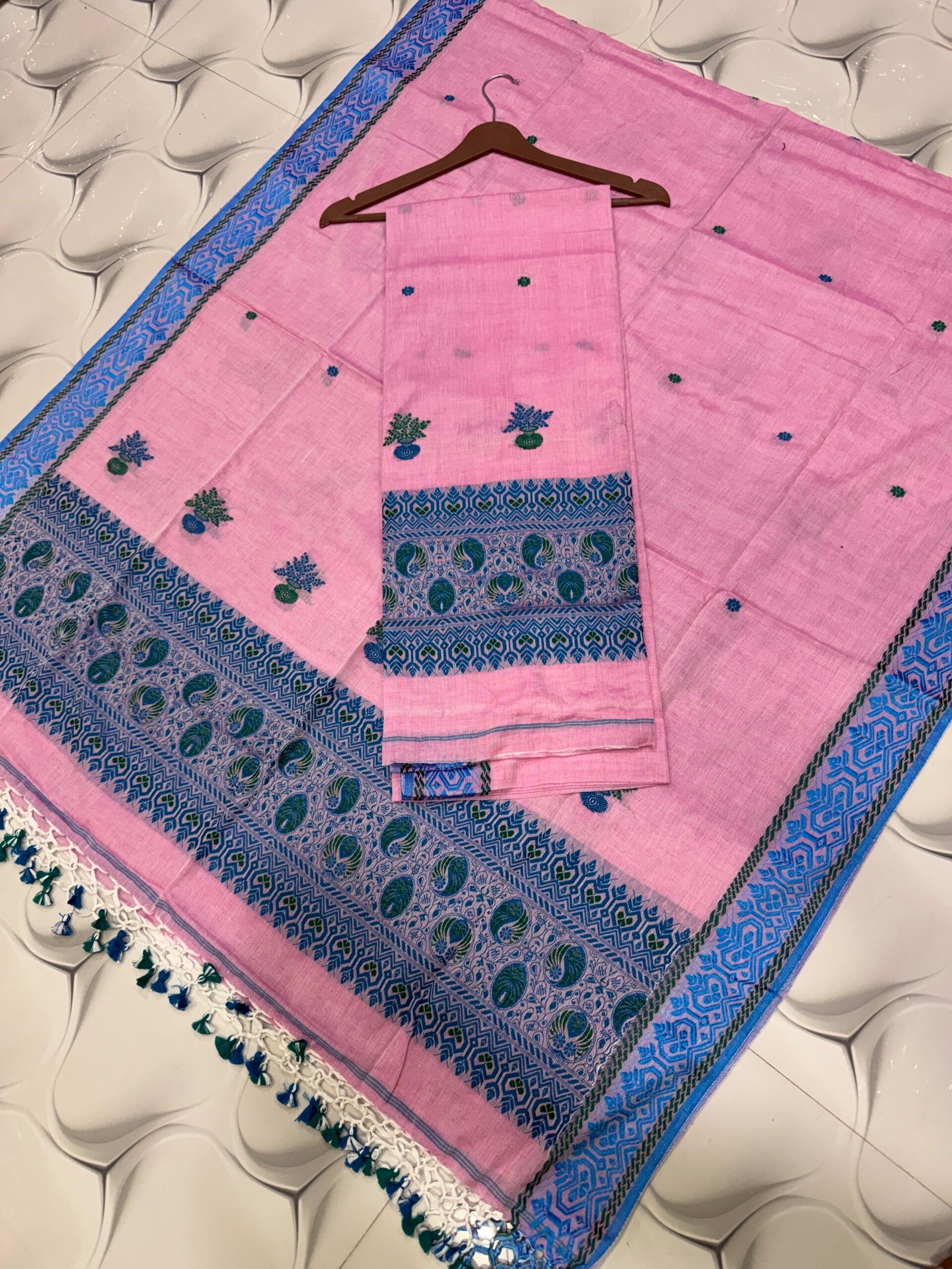 Pure Cotton Top & Dupatta Set with Woven Border (2-Piece)