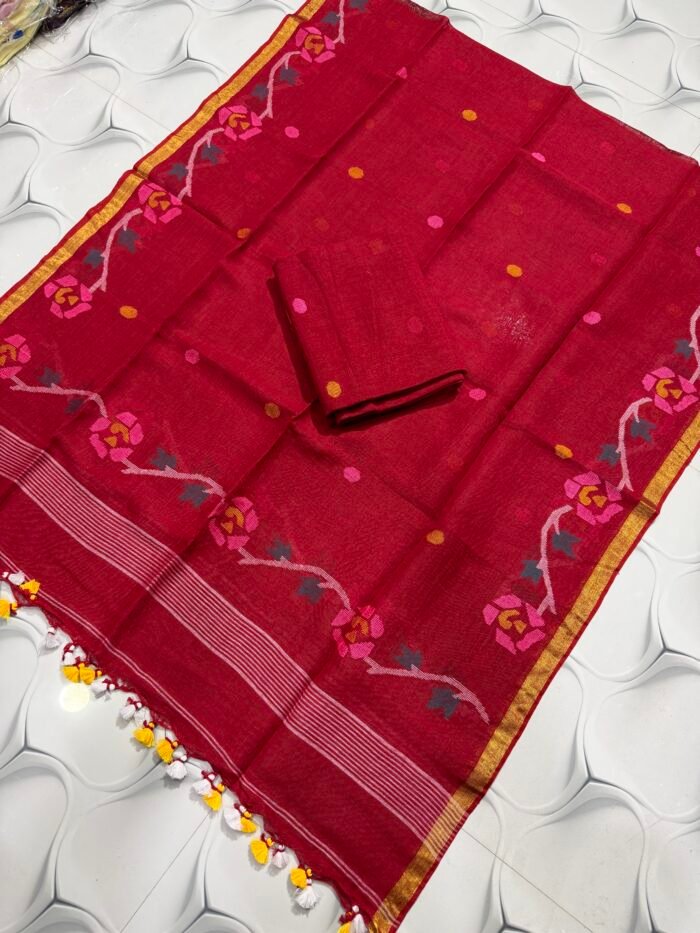 Floral Vine Linen Top & Dupatta Set (Unstitched) – Elegant 2 Piece