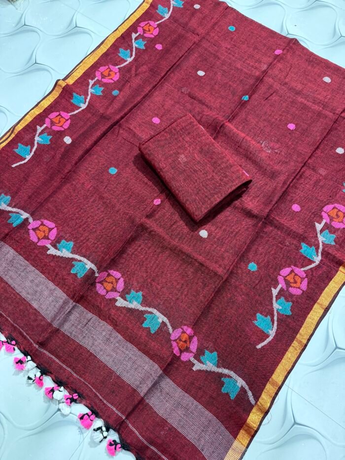 Floral Vine Linen Top & Dupatta Set (Unstitched) – Elegant 2 Piece