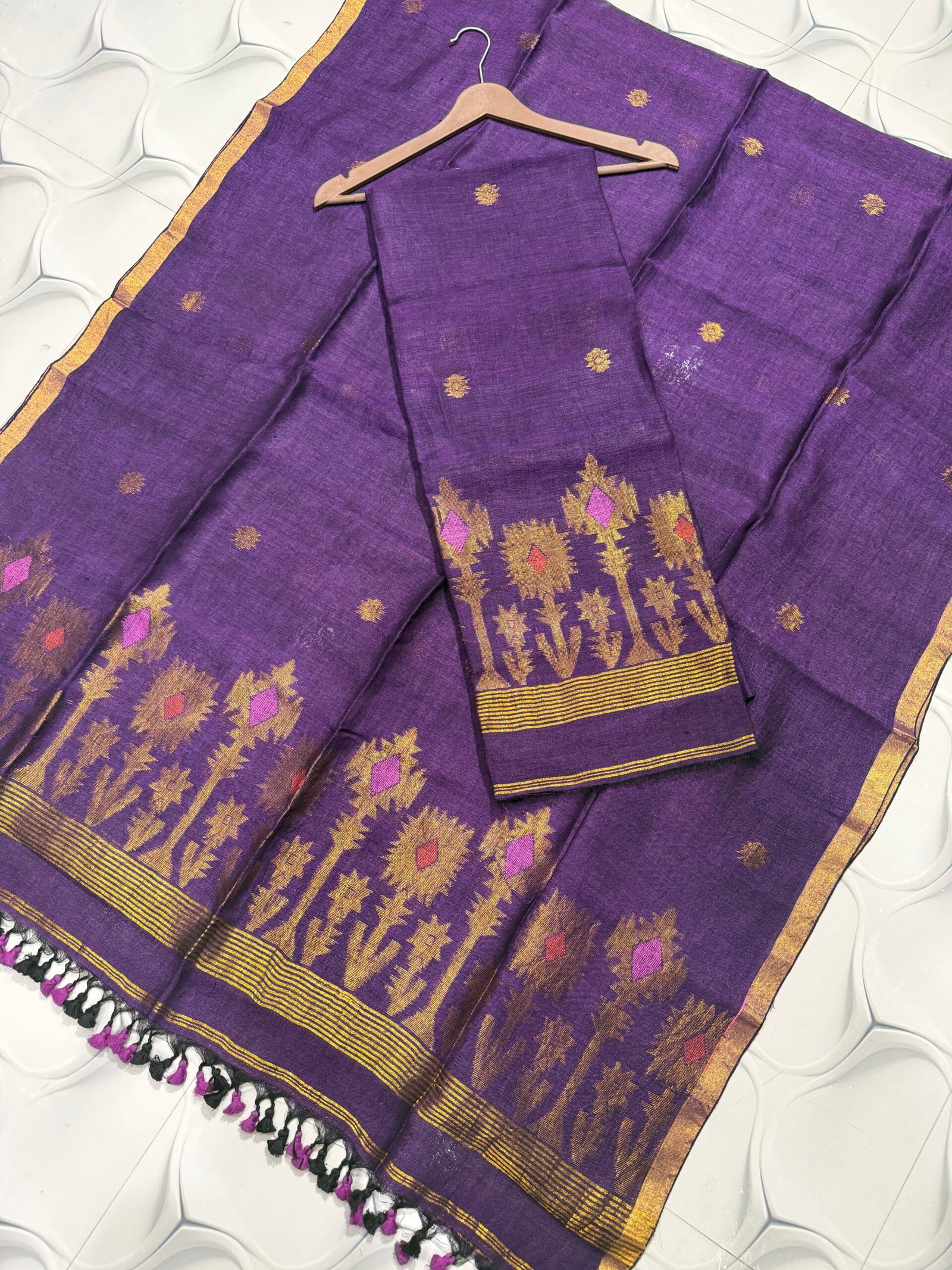 Pure Linen Jamdani Top & Dupatta Set – Elegant 2 Piece