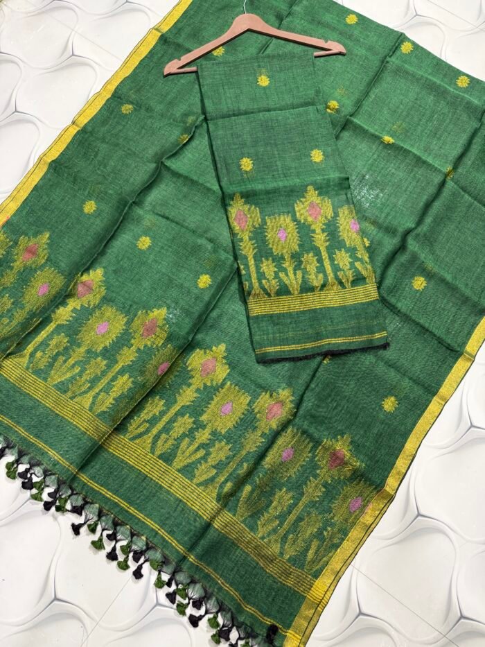 Pure Linen Jamdani Top & Dupatta Set – Elegant 2 Piece