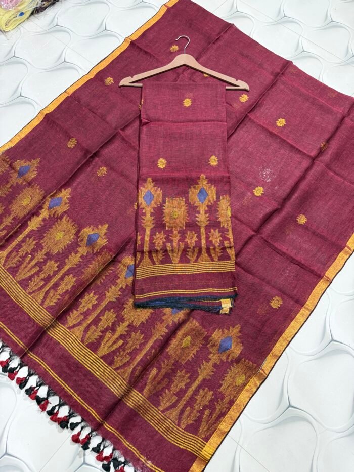 Pure Linen Jamdani Top & Dupatta Set – Elegant 2 Piece