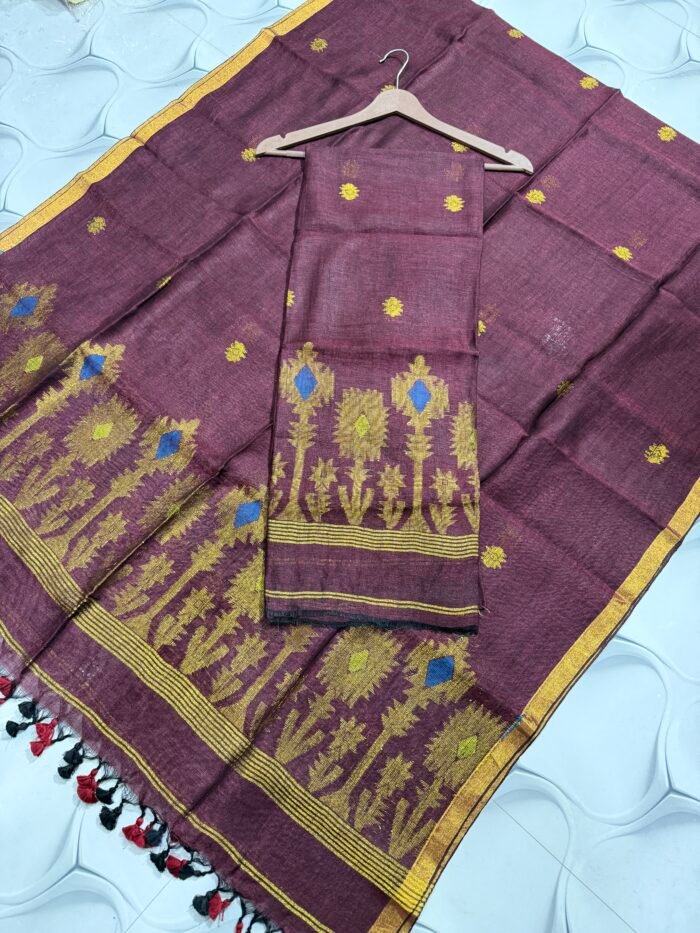 Pure Linen Jamdani Top & Dupatta Set – Elegant 2 Piece