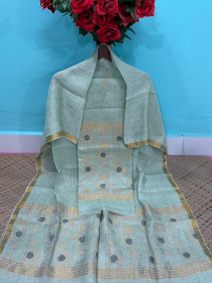 Pure Linen Top & Dupatta Set with Woven Buti Work (2-Piece)