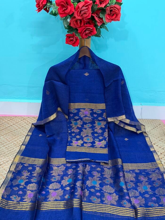 Pure Linen Top & Dupatta Set with Woven Buti Work (2-Piece)
