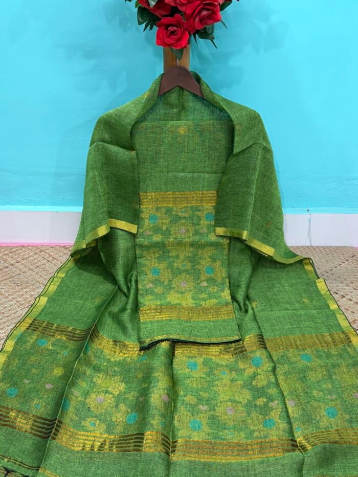 Pure Linen Top & Dupatta Set with Woven Buti Work (2-Piece)