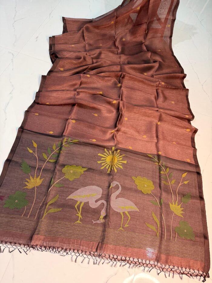 Pure Silk Linen Jamdani Saree with Running Blouse