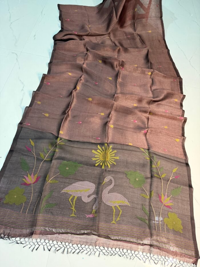 Pure Silk Linen Jamdani Saree with Running Blouse